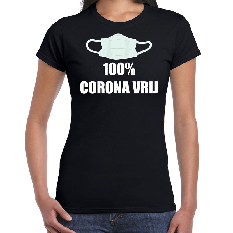 100 procent corona vrij t-shirt zwart voor dames