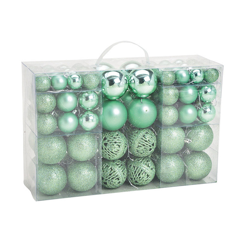 100x stuks kunststof kerstballen mint groen 3, 4 en 6 cm