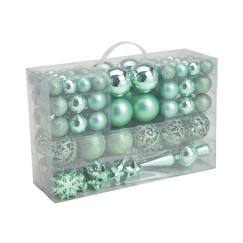 111x stuks kunststof kerstballen mint groen 3, 4 en 6 cm met piek