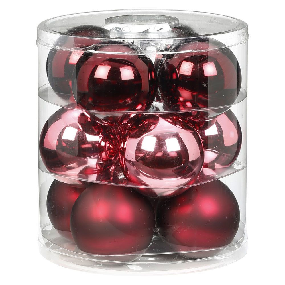 12x Berry Kiss mix roze-rode glazen kerstballen 8 cm glans en mat