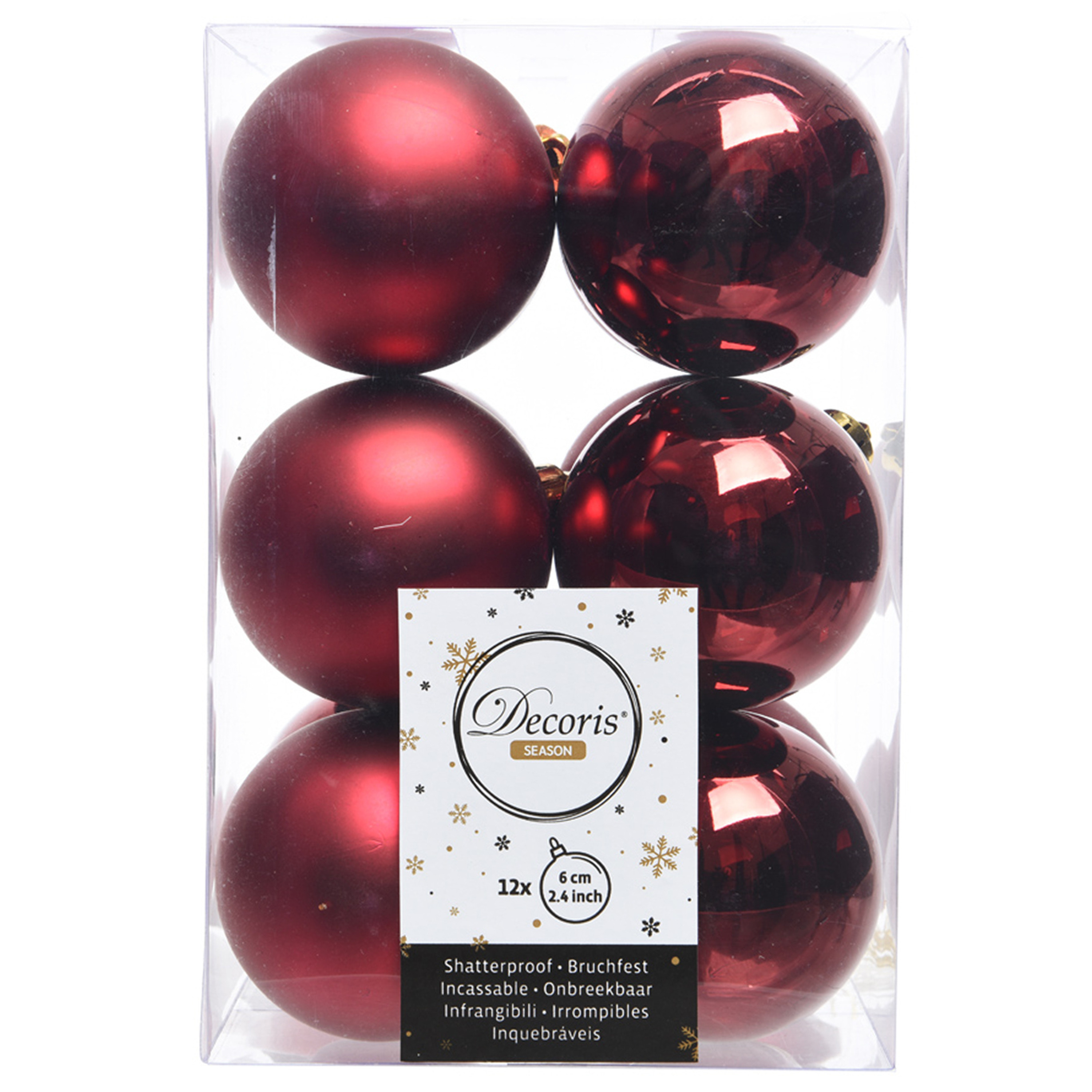 12x Donkerrode kerstballen 6 cm kunststof mat-glans