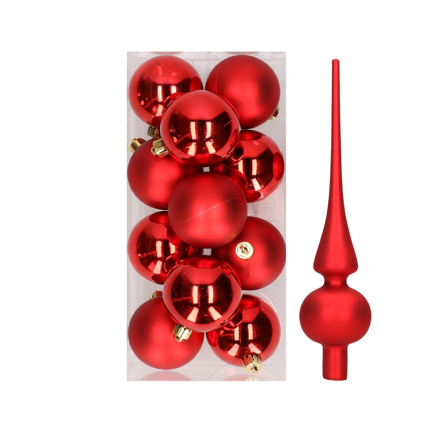 12x Kerst rode kunststof kerstballen met glazen piek mat