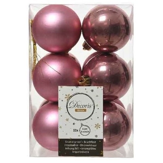 12x Oud roze kerstballen 6 cm kunststof mat-glans