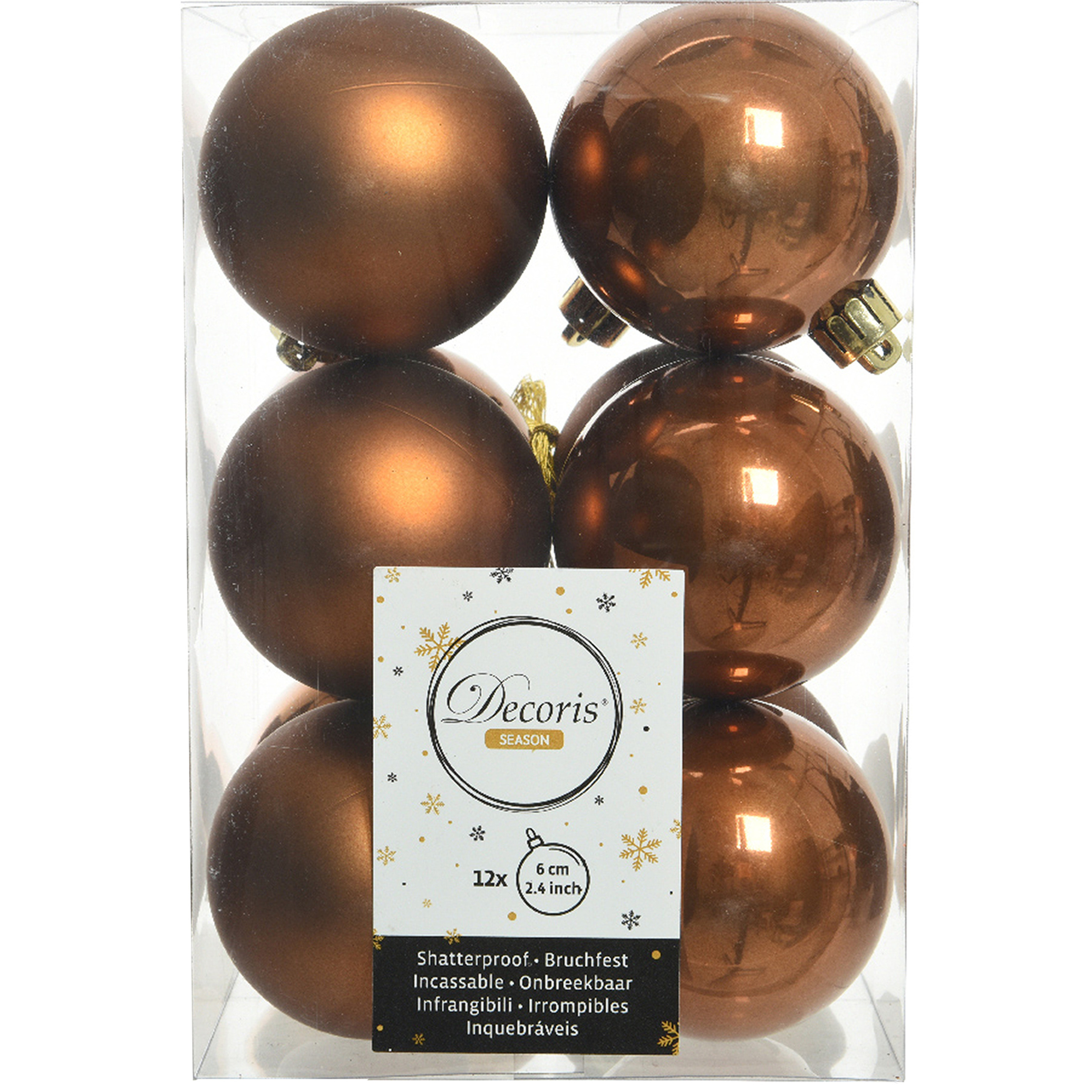 12x stuks kunststof kerstballen kaneel bruin 6 cm glans-mat