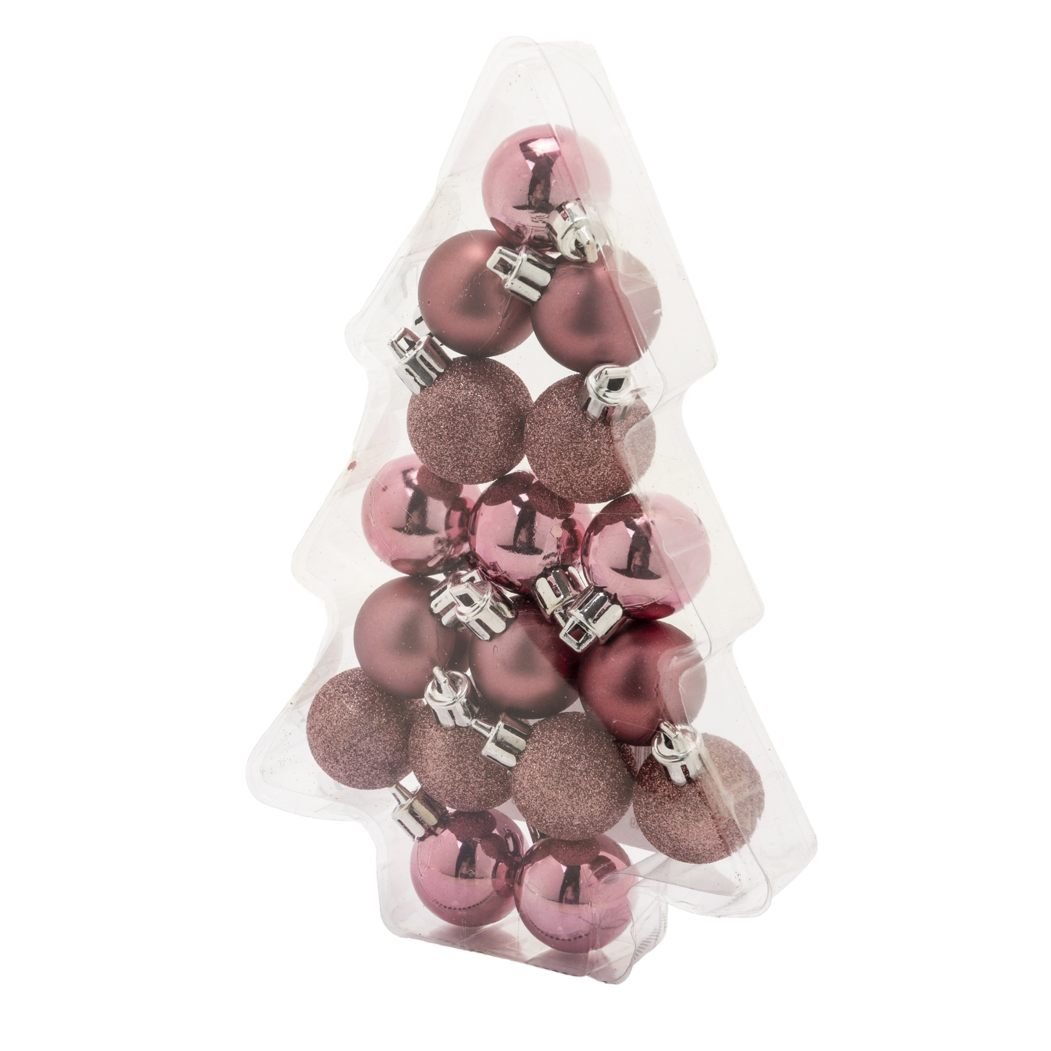 17x stuks kleine kunststof kerstballen roze 3 cm mat-glans-glitter