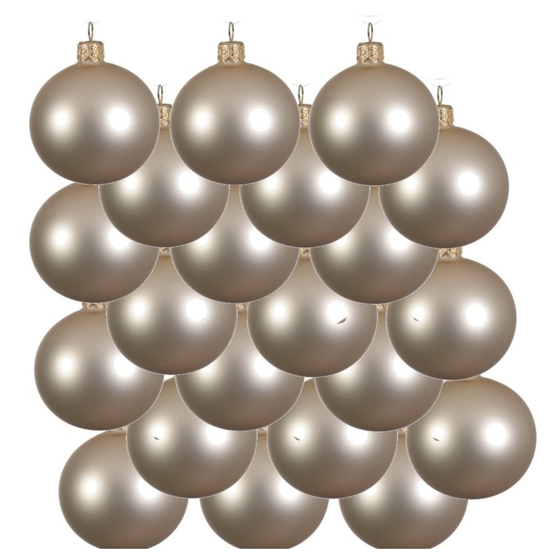 18x Licht parel-champagne glazen kerstballen 8 cm mat