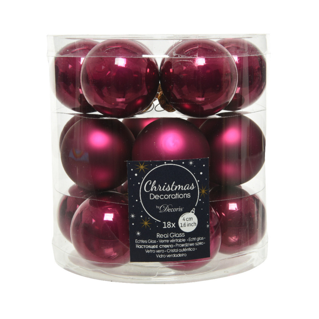 18x stuks kleine glazen kerstballen framboos roze (magnolia) 4 cm mat-glans