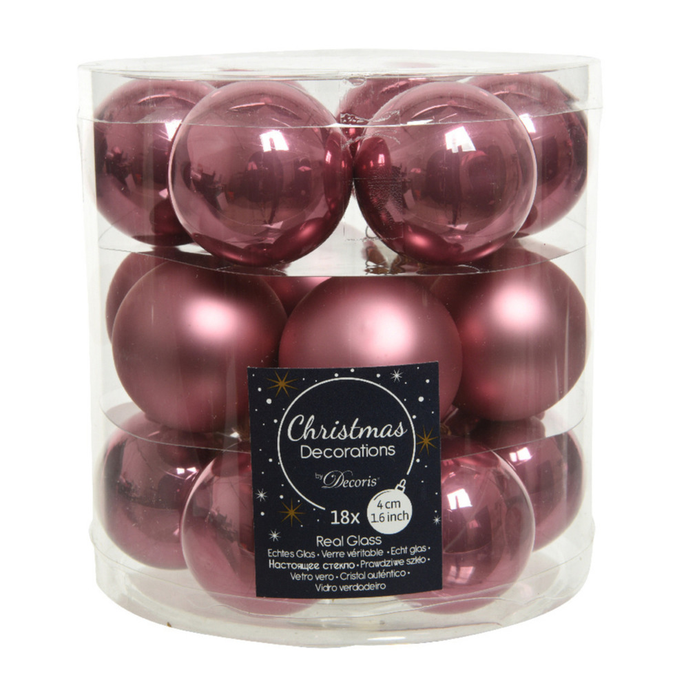 18x stuks kleine glazen kerstballen oud roze (velvet) 4 cm mat-glans