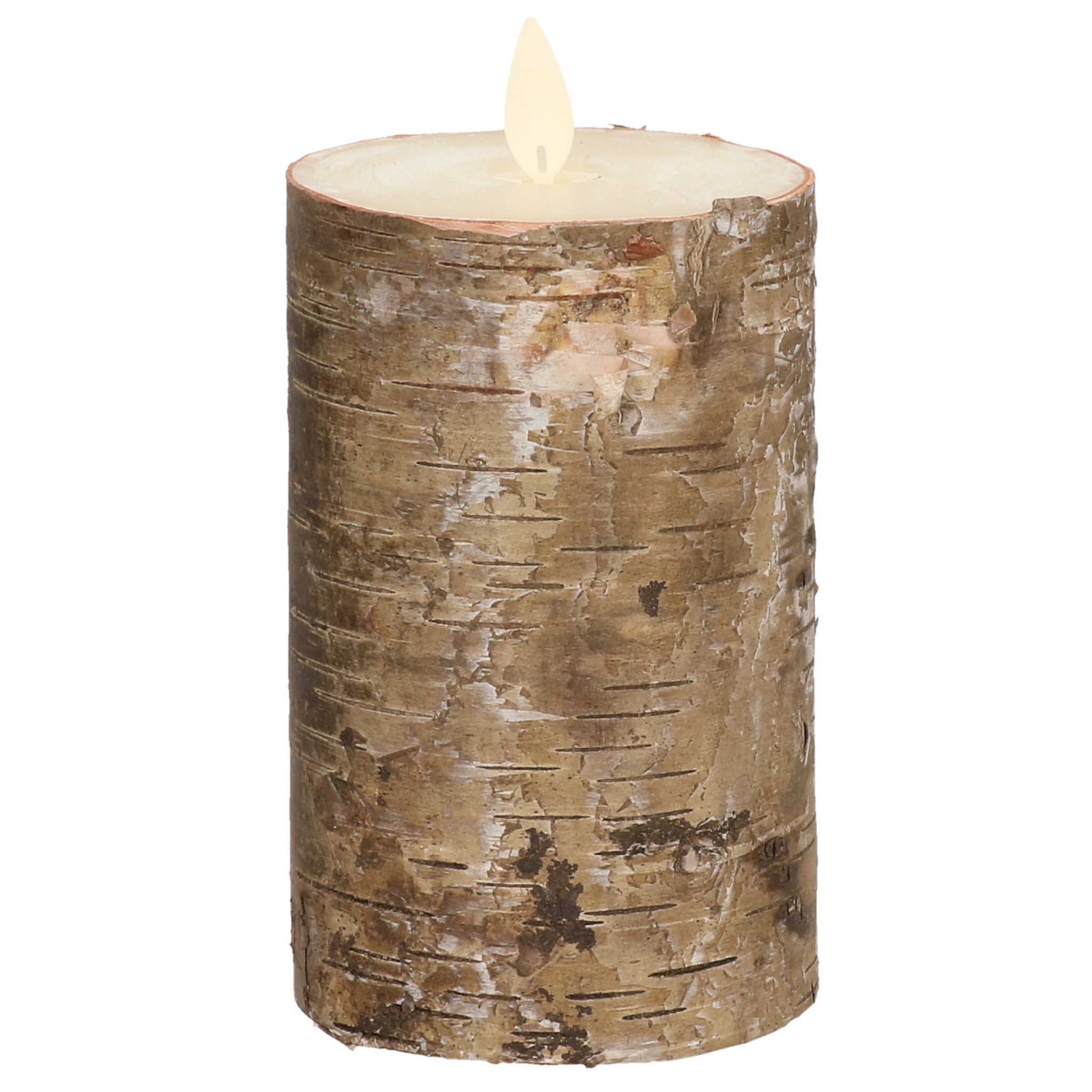 1x Bruine berkenhout kleur LED kaarsen-stompkaarsen 12,5 cm