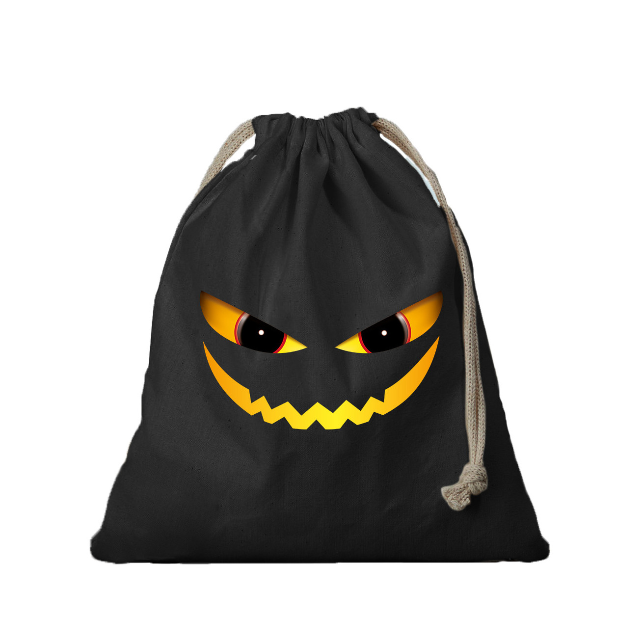 1x Duivel gezicht halloween canvas snoep tasje- snoepzakje zwart met koord 25 x 30 cm