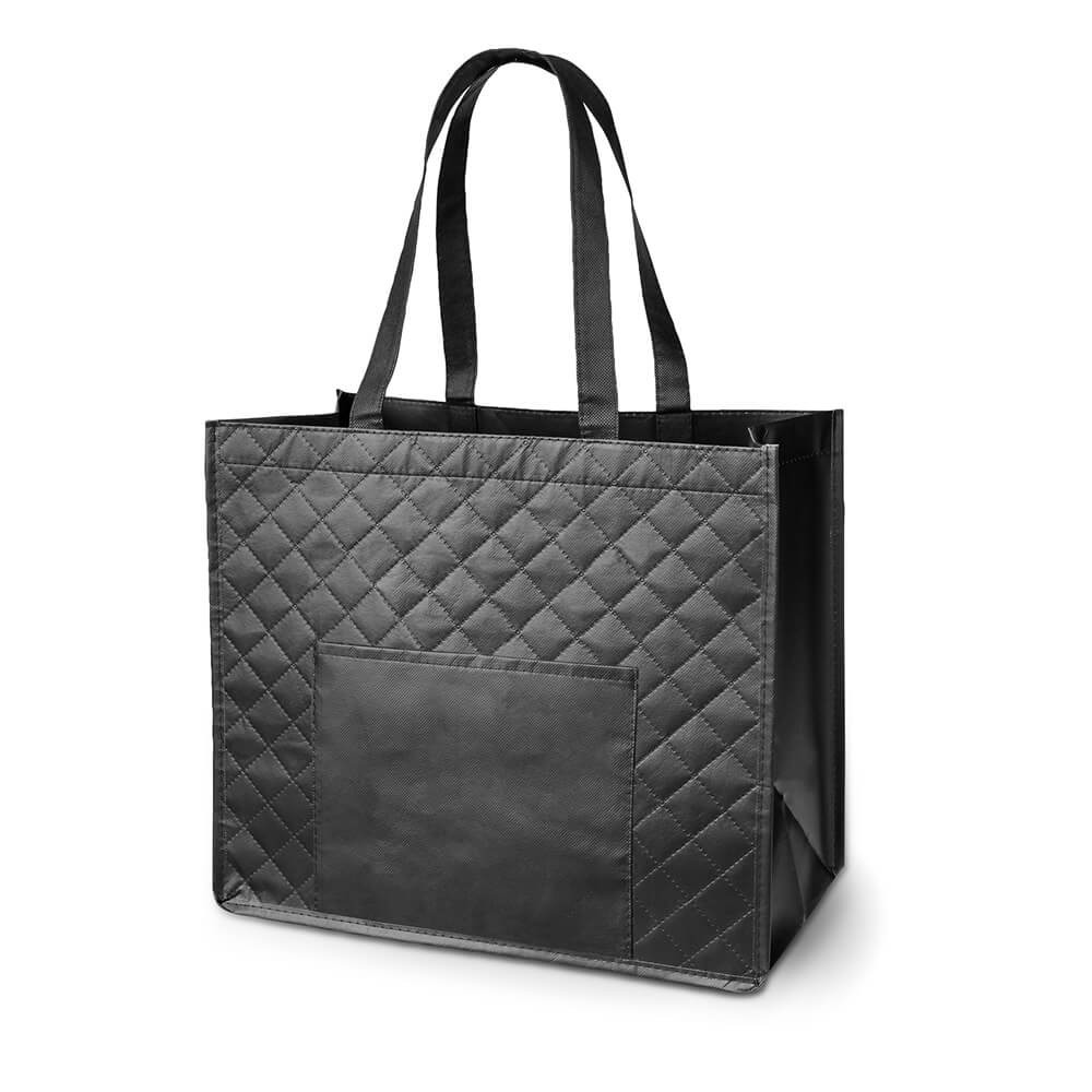 1x Gelamineerde boodschappentassen/shoppers zwart met voorvak 38 x 33 cm