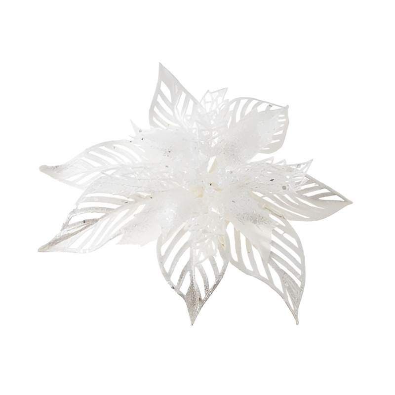 1x Kerstartikelen witte bloemen kerstboompiek 23 cm