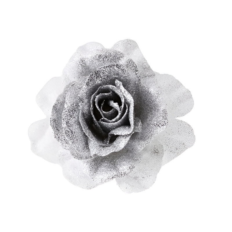 1x Kerstartikelen zilver-witte bloemen kerstboompiek 18 cm