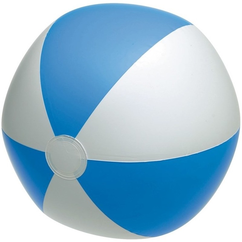 1x Opblaasbare strandbal blauw-wit 28 cm speelgoed