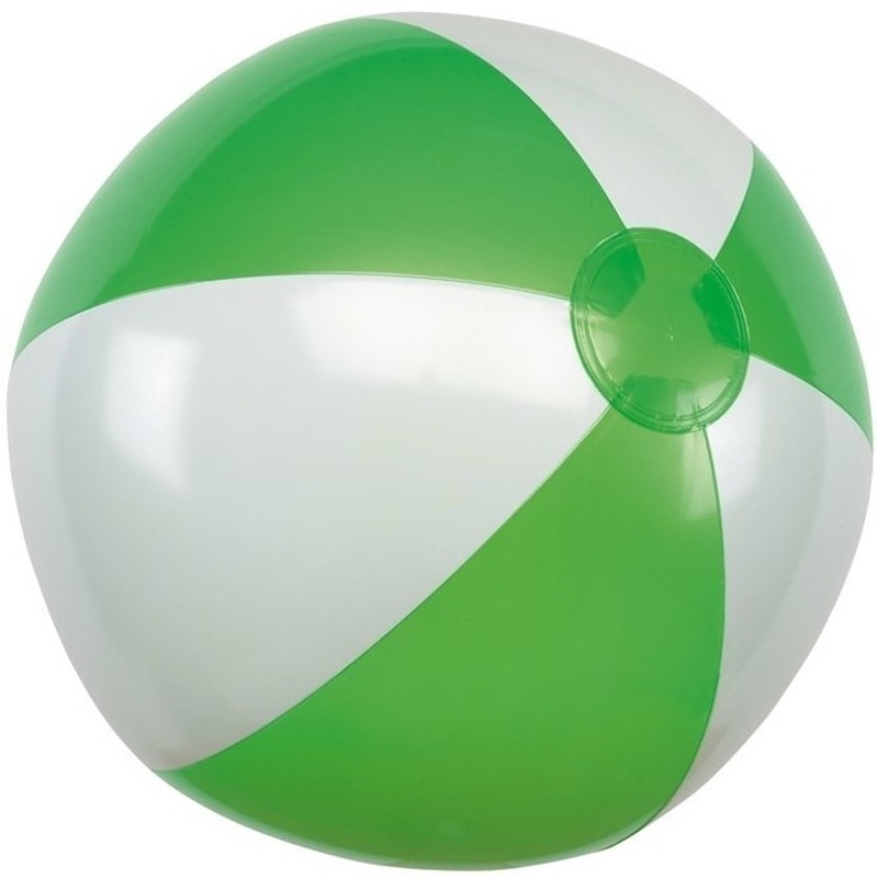1x Opblaasbare strandbal groen-wit 28 cm speelgoed