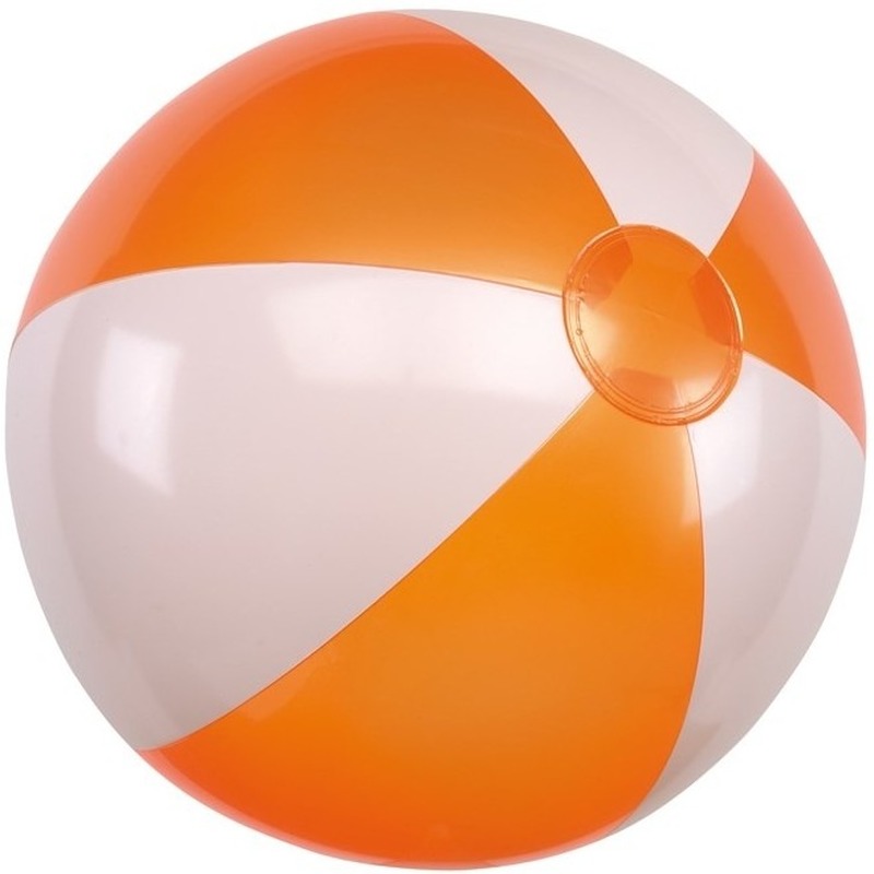 1x Opblaasbare strandbal oranje-wit 28 cm speelgoed