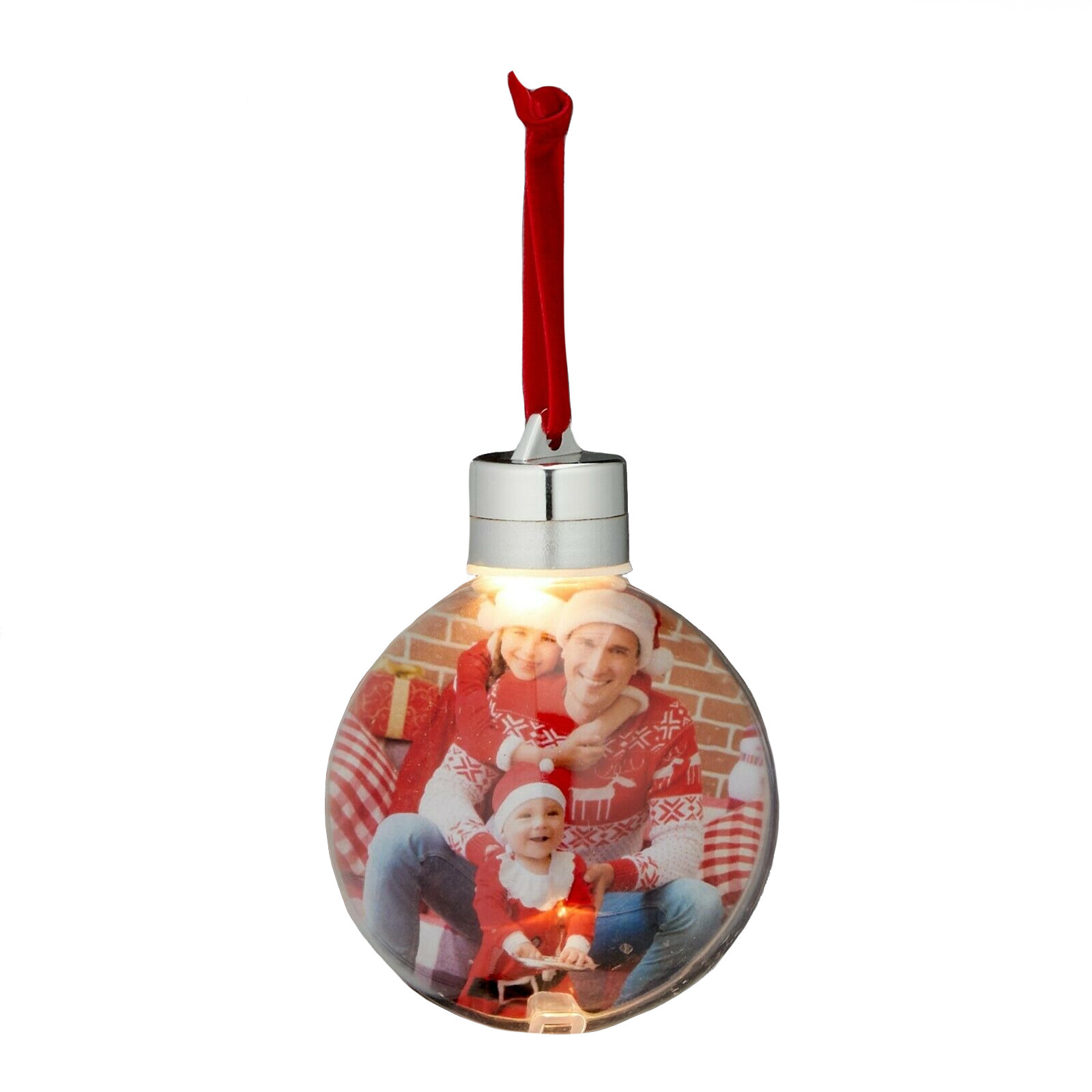 1x stuks DIY foto-fotolijst kunststof kerstballen transparant 8 cm met verlichting