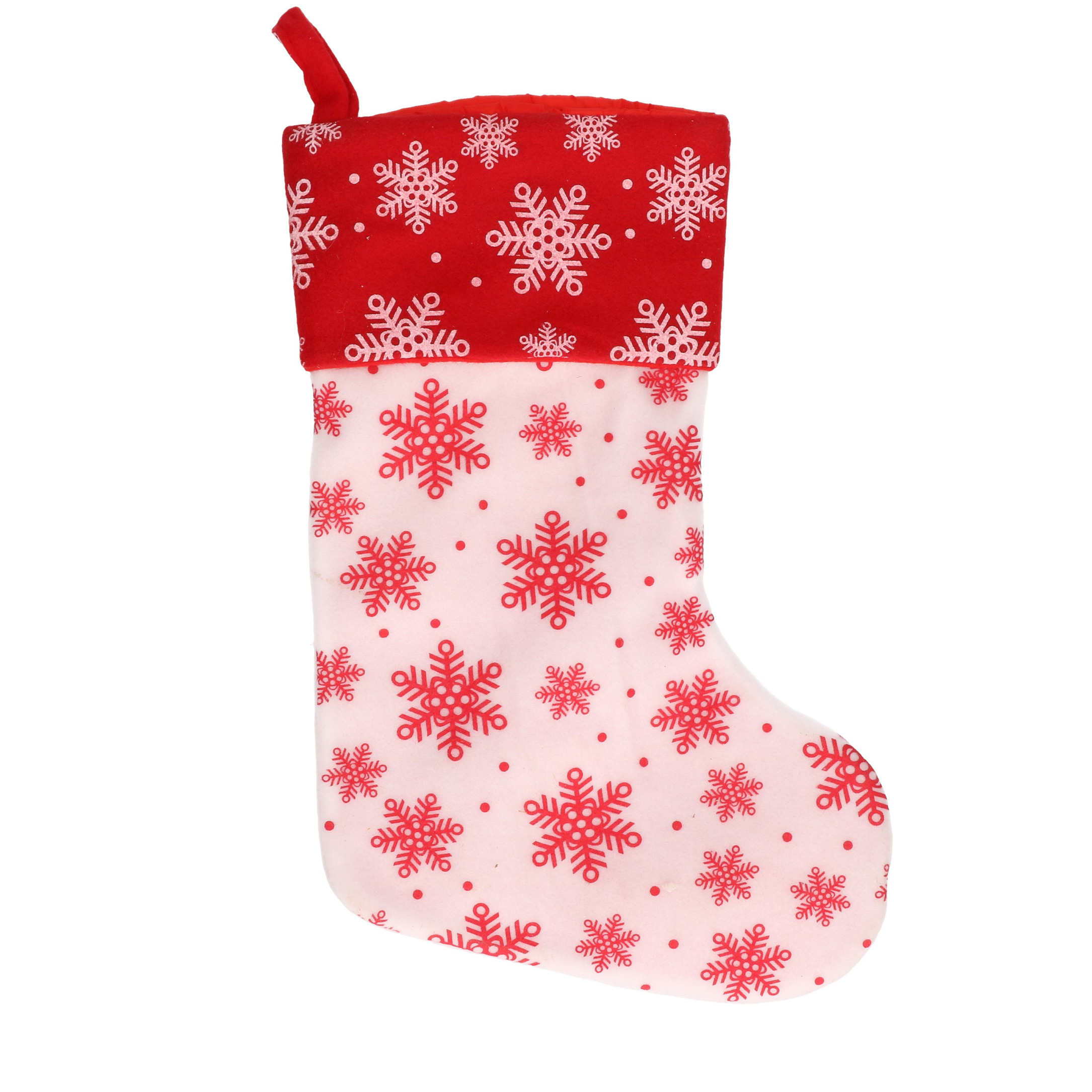 1x Wit-rode kerstsokken met sneeuwvlokken print 40 cm