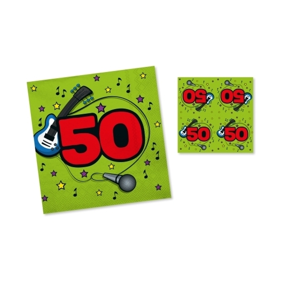 20x Servetten 50 jaar verjaardag groen-rood 33 x 33 cm