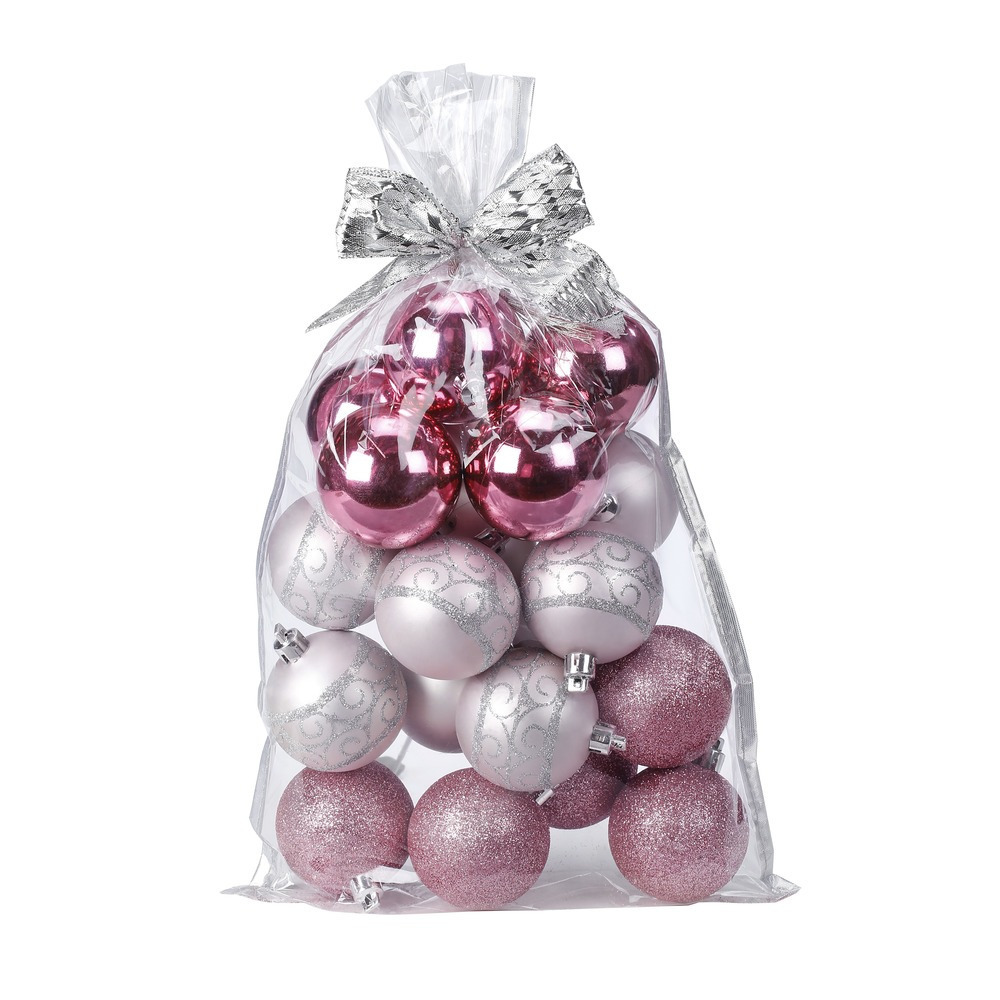 20x stuks kunststof kerstballen roze mix 6 cm in giftbag