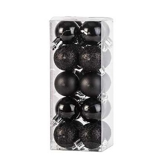 20x Zwarte kleine kerstballen 3 cm kunststof mat-glans-glitter