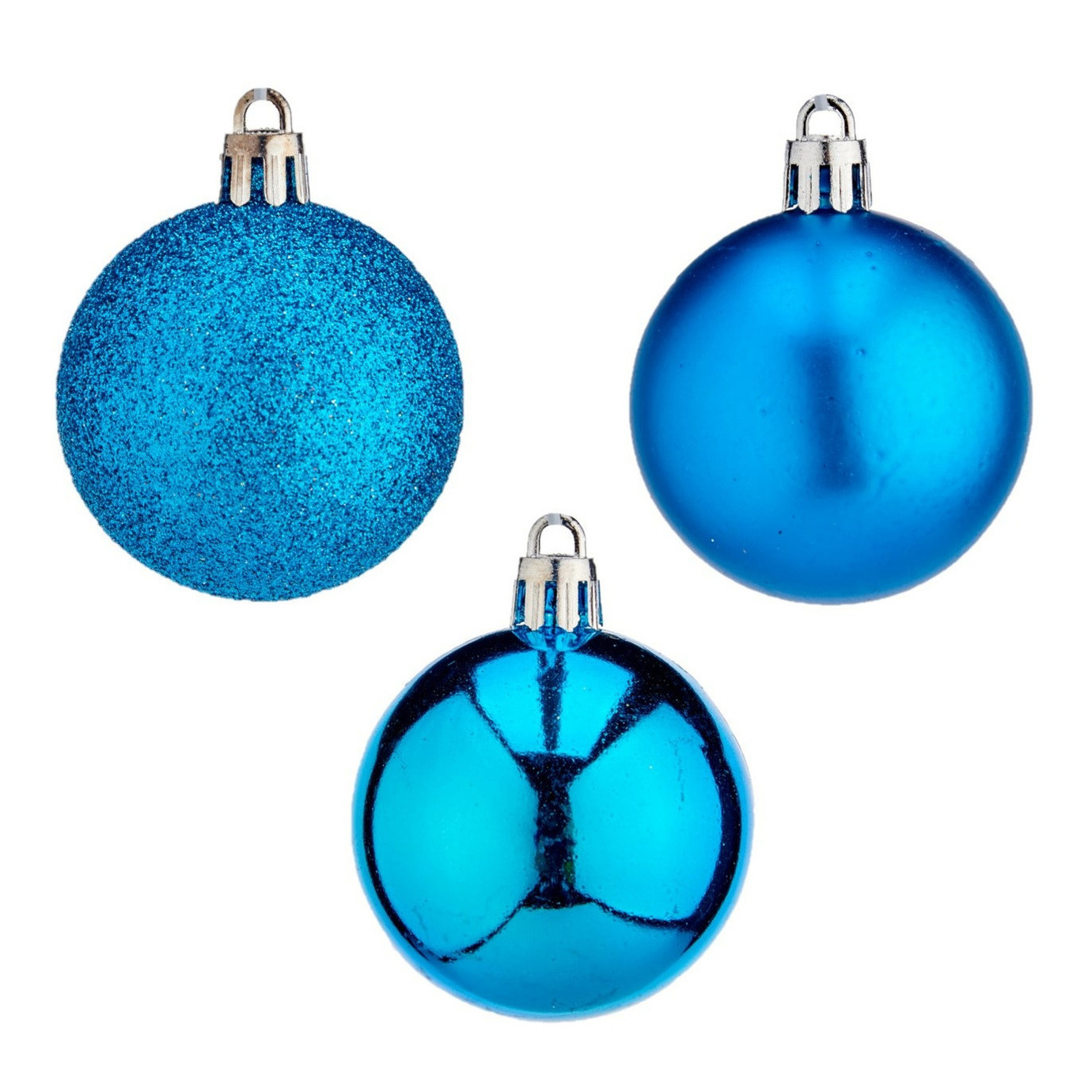 24x stuks kerstballen helder blauw kunststof 5 cm glitter, glans, mat