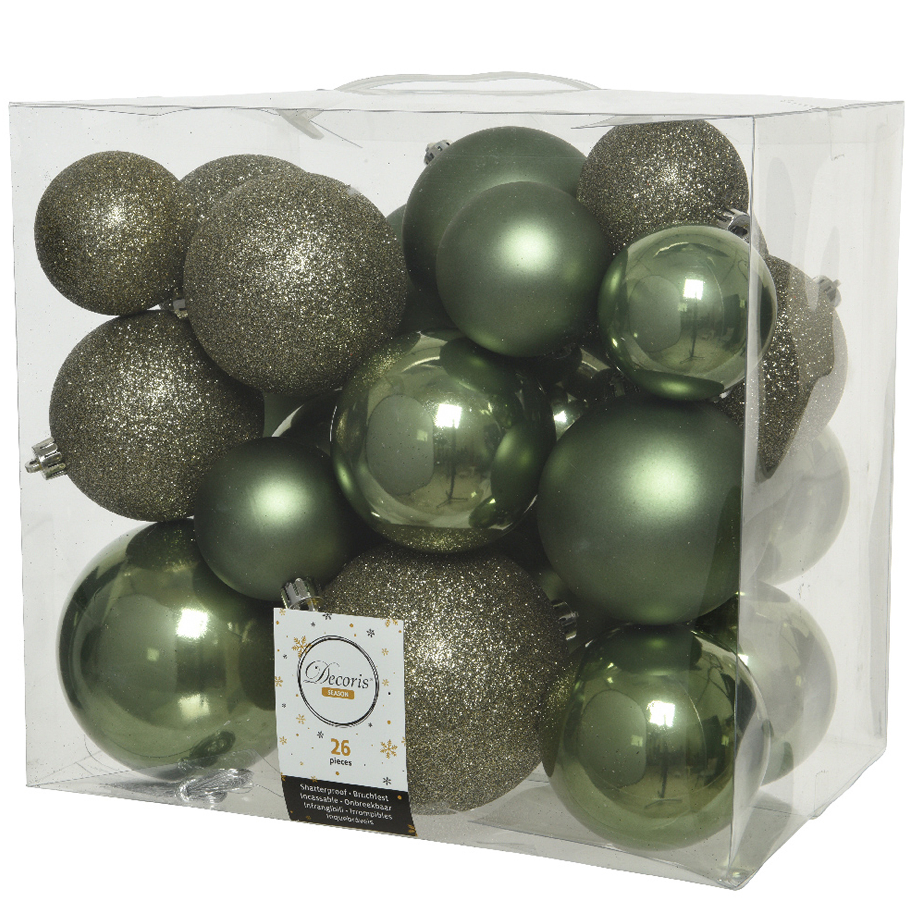 26x stuks kunststof kerstballen mos groen 6-8-10 cm glans-mat-glitter