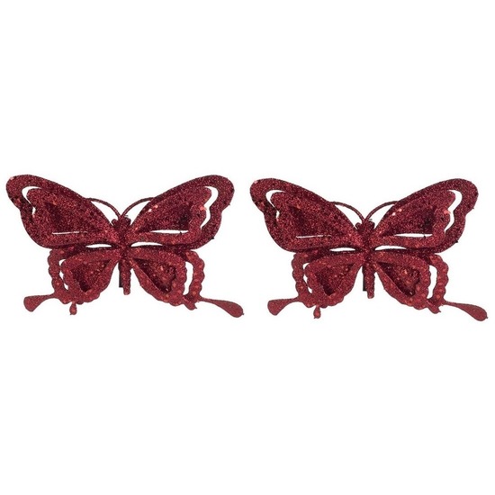 2x Kerstartikelen vlinders kerstboompiek 14 cm