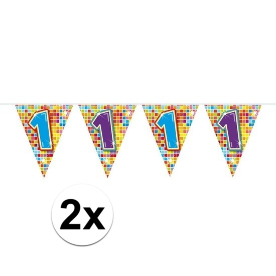 2x Mini vlaggenlijn-slinger verjaardag versiering 1 jaar