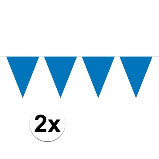 2x Mini vlaggenlijn-slinger versiering blauw