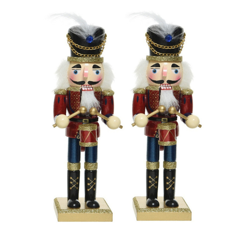 2x stuks kerstbeeldjes houten notenkraker poppetjes-soldaten 25 cm kerstbeeldjes