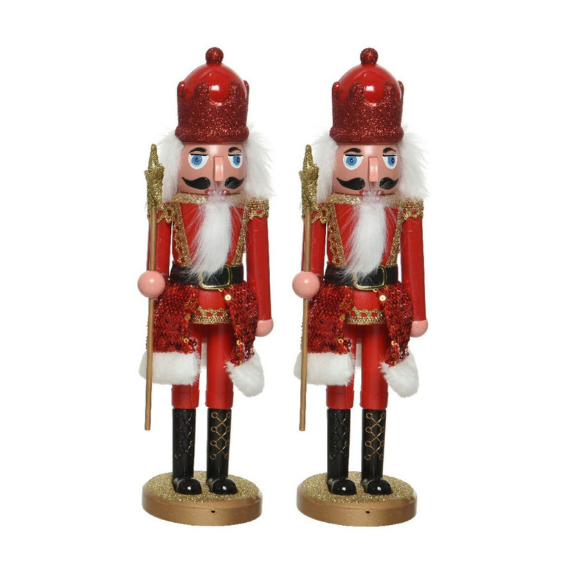 2x stuks kerstbeeldjes kunststof notenkraker poppetjes-soldaten rood 28 cm kerstbeeldjes