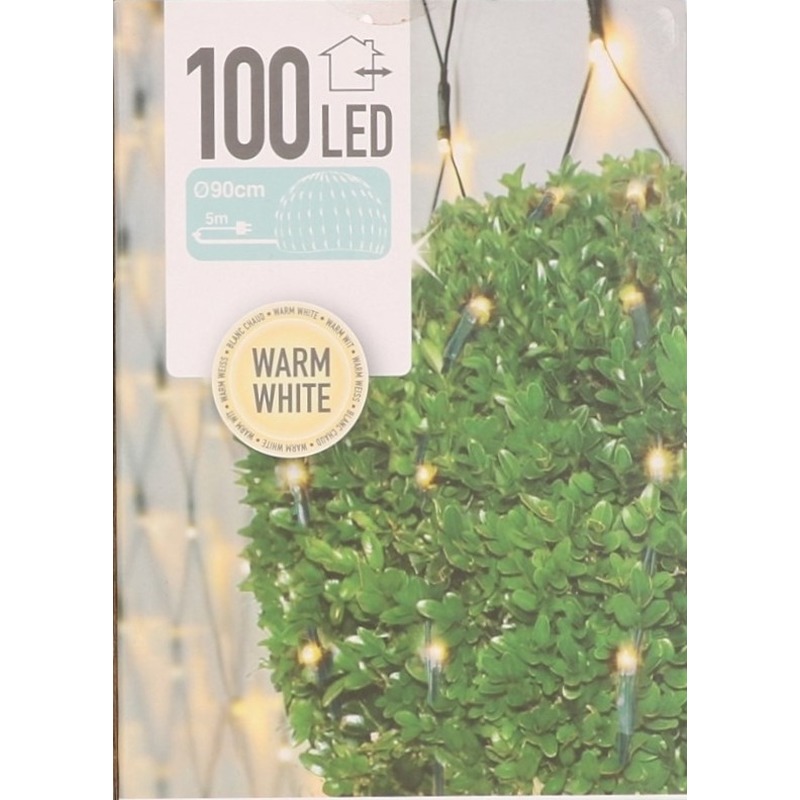 2x Warm witte netverlichting kerstlampjes 90 cm rond met 100 lampjes