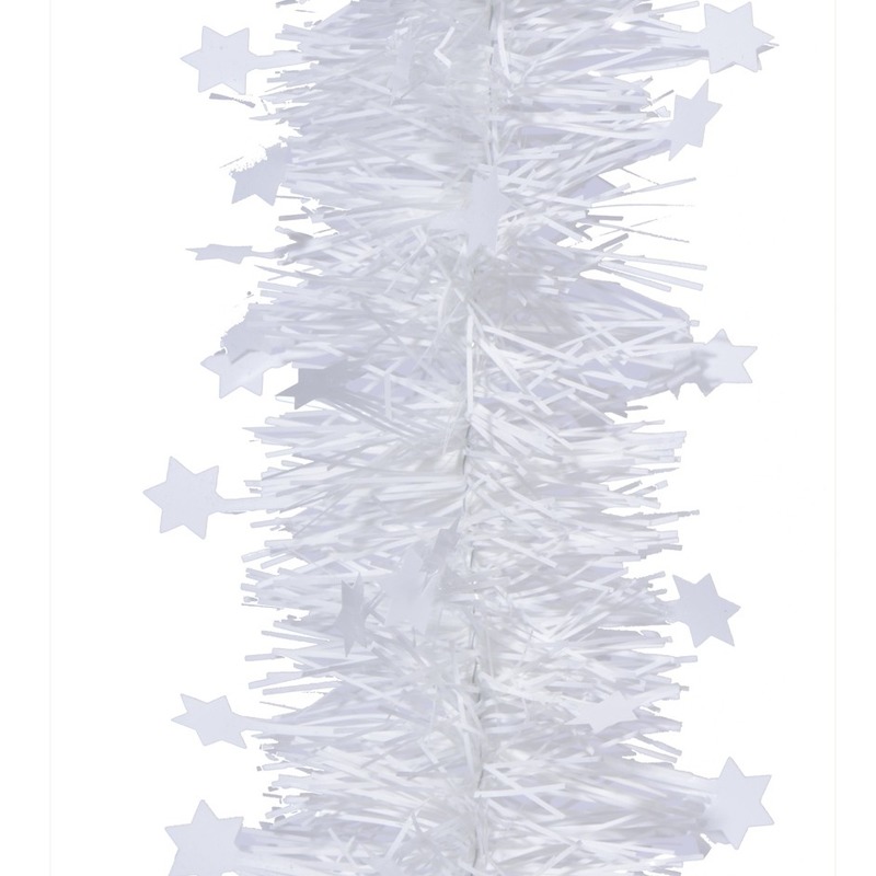 2x Winter witte sterren kerstslingers 10 x 270 cm kerstboom