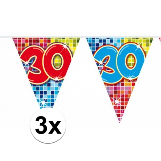3 Mini vlaggenlijn-slinger verjaardag versiering 30 jaar