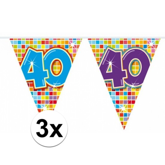 3 Mini vlaggenlijn-slinger verjaardag versiering 40 jaar