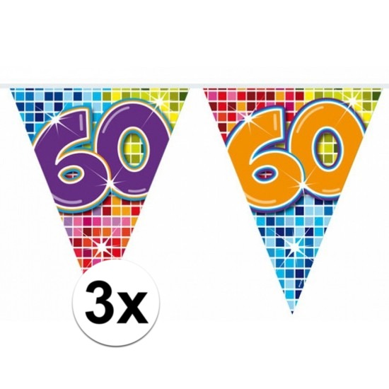 3 Mini vlaggenlijn-slinger verjaardag versiering 60 jaar