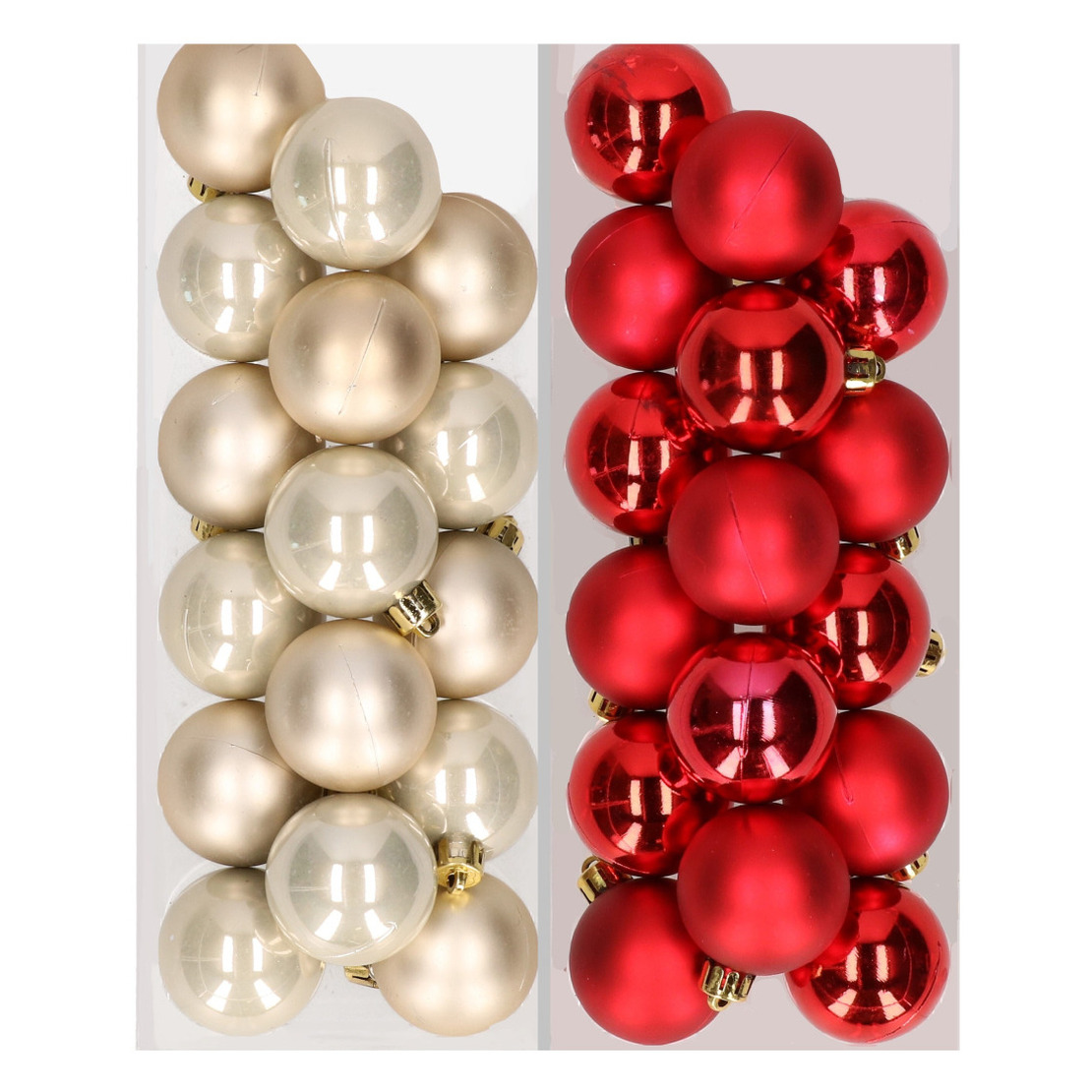 32x stuks kunststof kerstballen mix van champagne en rood 4 cm
