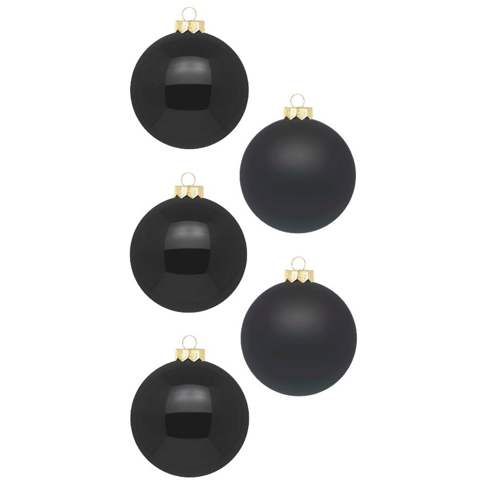 36x stuks glazen kerstballen zwart 4 cm glans en mat