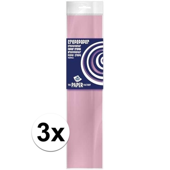 3x Crepe papier plat licht roze 250 x 50 cm knutsel materiaal