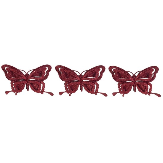 3x Kerstartikelen vlinders kerstboompiek 14 cm
