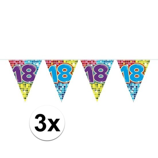 3x Mini vlaggenlijn-slinger verjaardag versiering 18 jaar