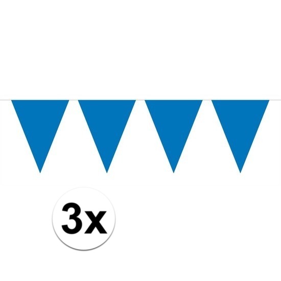 3x Mini vlaggenlijn-slinger versiering blauw