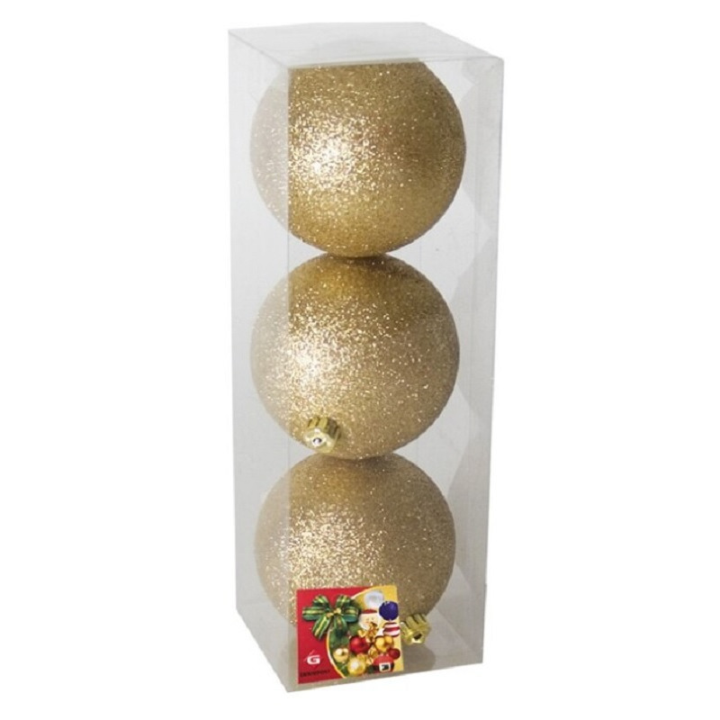 3x stuks kerstballen goud glitters kunststof 10 cm