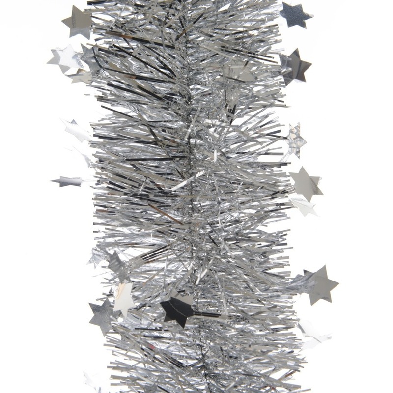 3x Zilveren ster kerstslinger 10 x 270 cm kerstboom versieringen