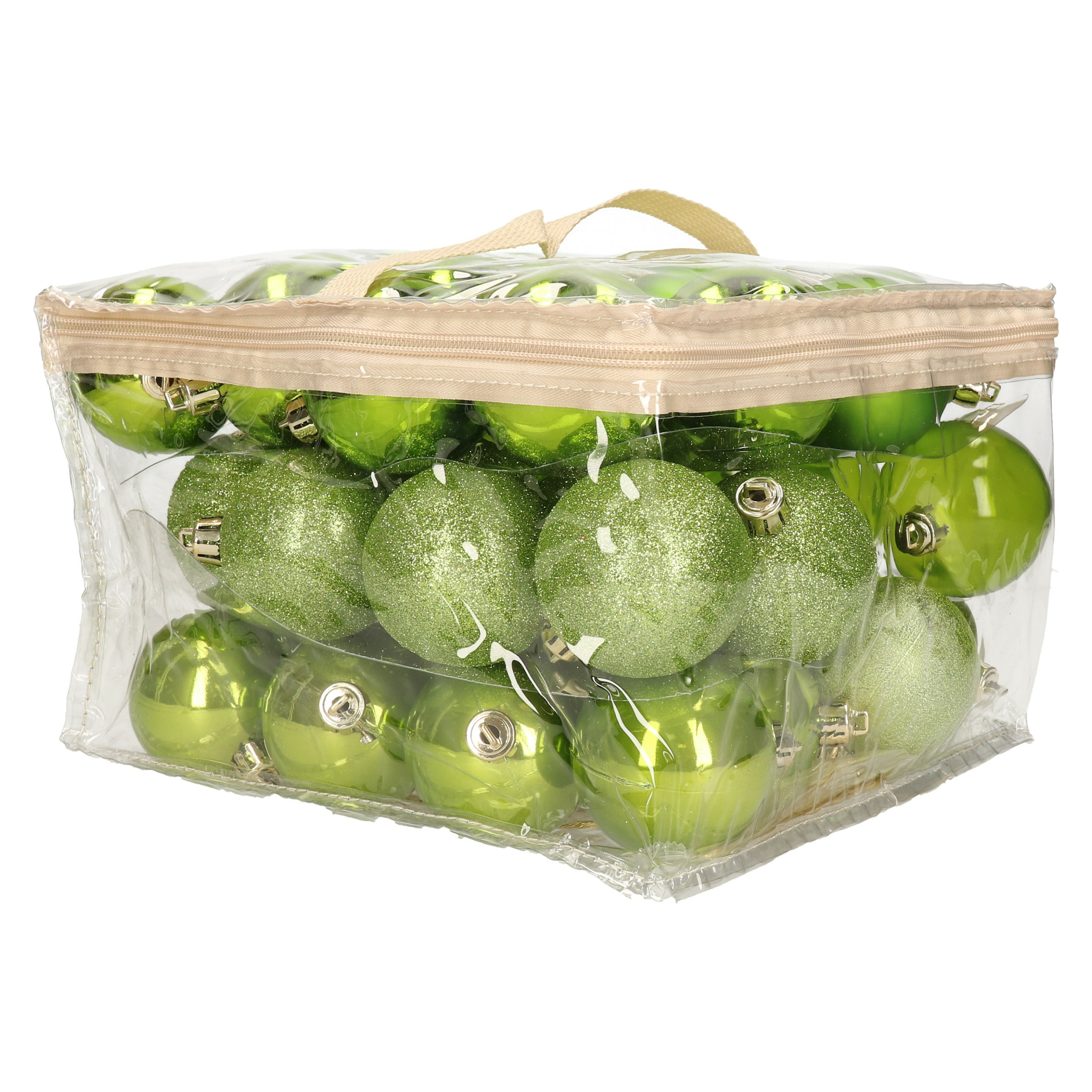 48x stuks kunststof kerstballen appel groen 6 cm in opbergtas-opbergbox