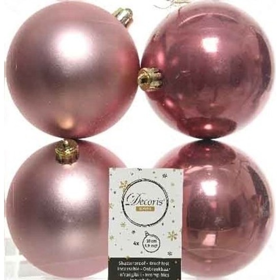 4x Oud roze kerstballen 10 cm kunststof mat-glans