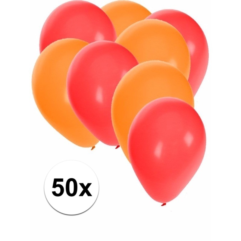 50x ballonnen 27 cm rood-oranje versiering