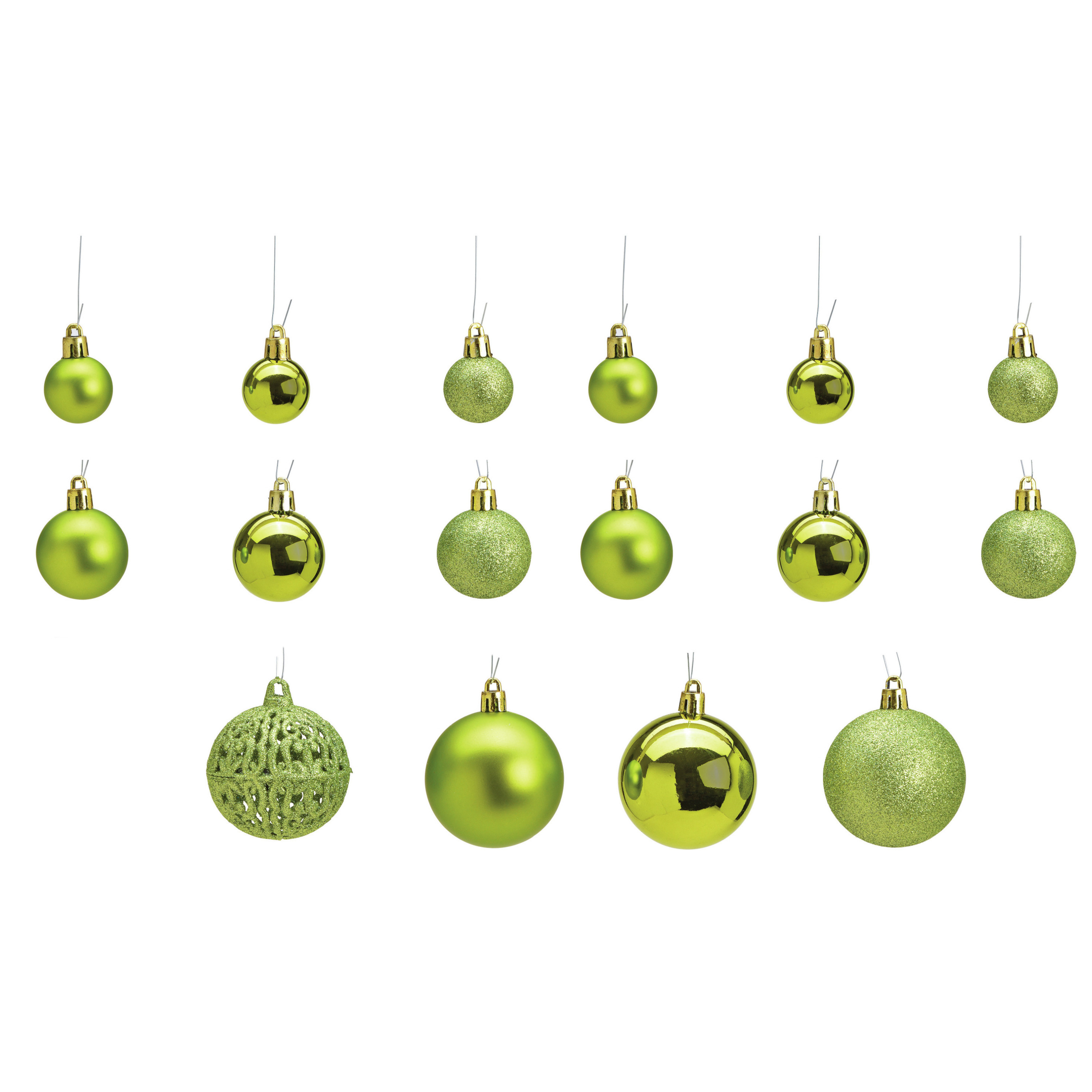 50x stuks kunststof kerstballen lime groen 3, 4 en 6 cm