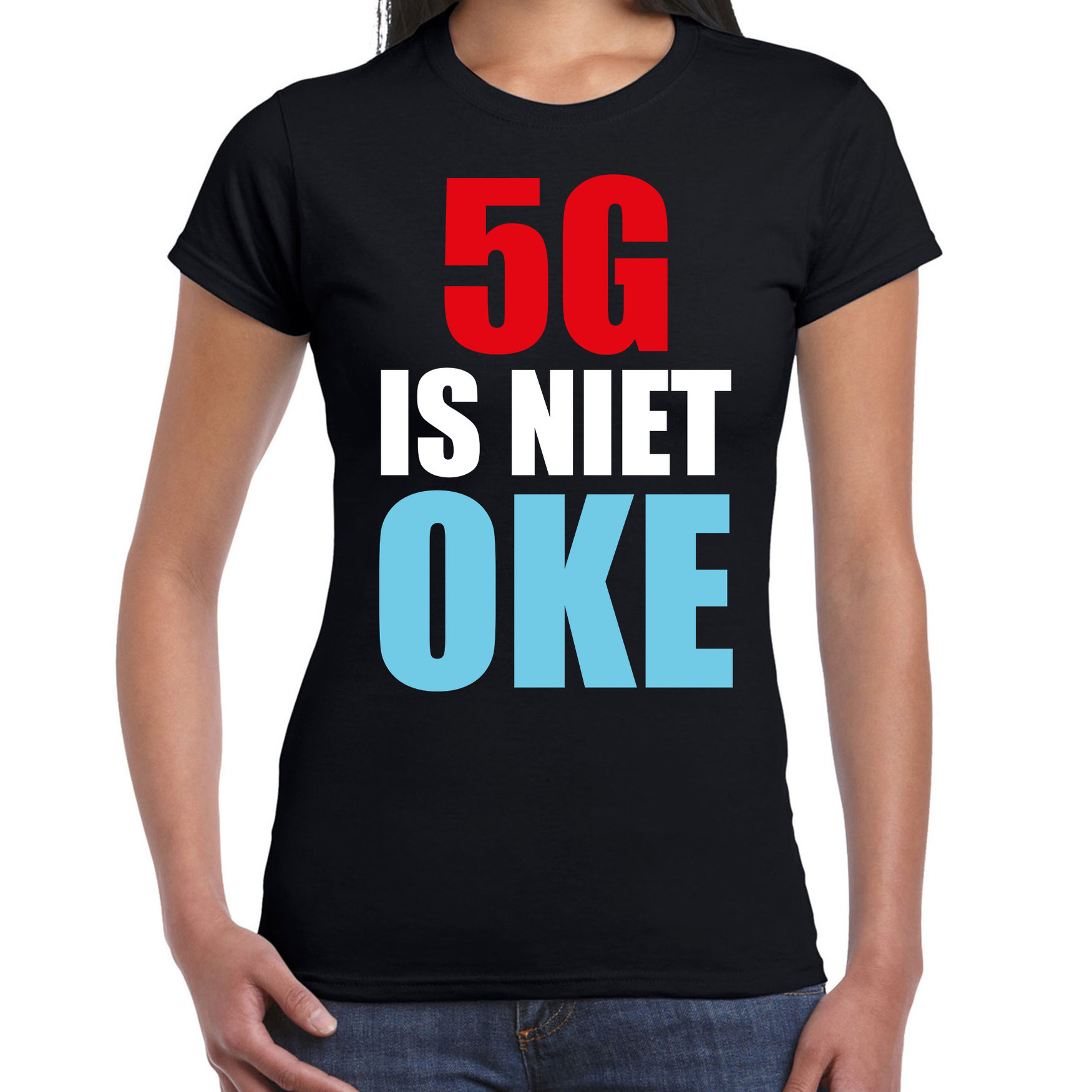 5G is niet oke demonstratie-protest t-shirt zwart voor dames